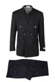 Tiglio Italian Suit - Real Wool Fabric Super 150's EST Pinstripe, Wide Leg Suit & Vest in Color Black