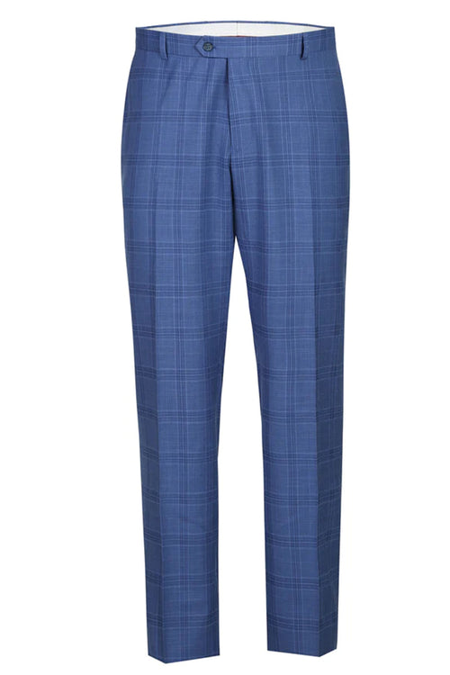 "Light Blue Windowpane Plaid Men's Slim Fit Two-Button Suit"
