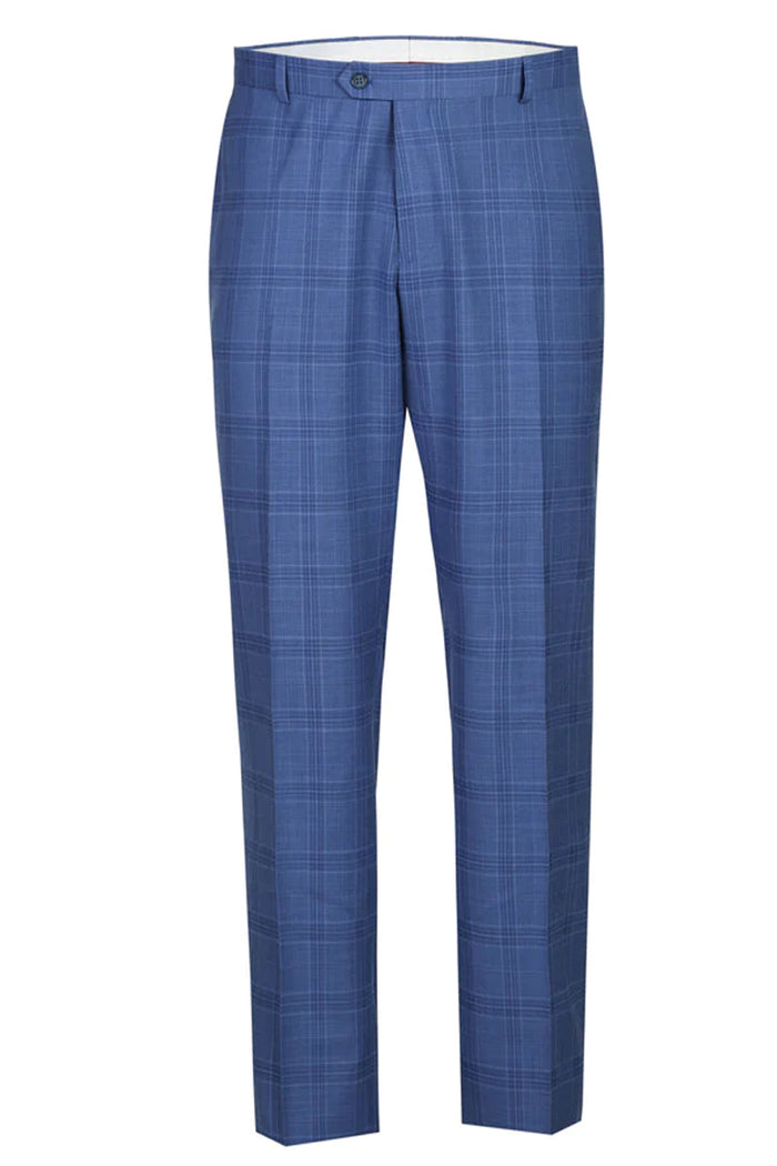 "Light Blue Windowpane Plaid Men's Slim Fit Two-Button Suit"