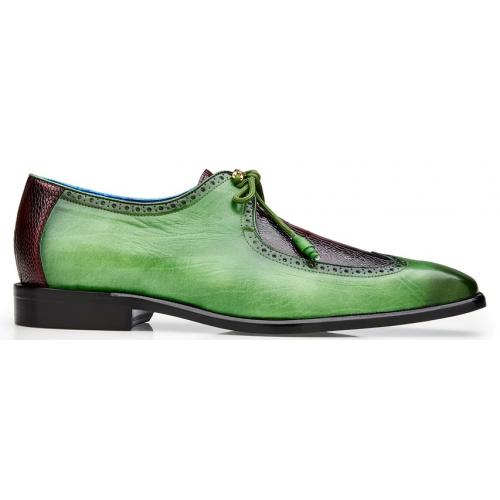 Belvedere Etore Antique Emerald Green / Wine Genuine Ostrich Leg  Italian Calf Shoes - 6