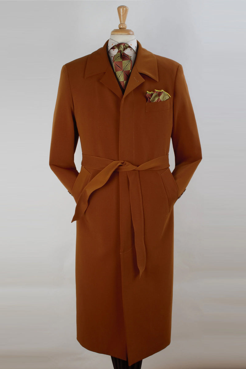 "Copper Men's Wool Overcoat - Full Length with Belt" - Small