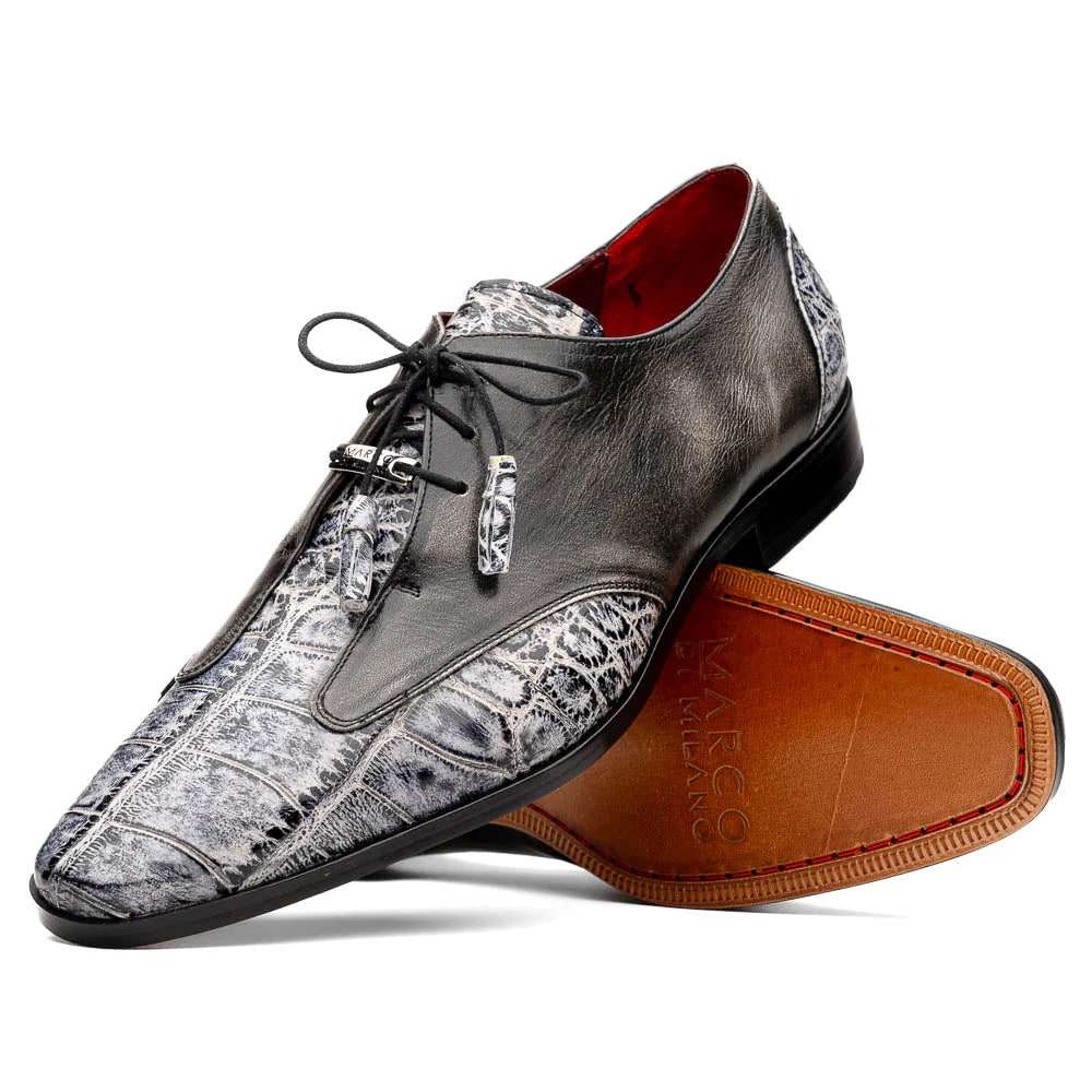 Marco Di Milano Anzio Exotic Alligator & Calfskin Leather Newspaper & Gray Oxfords - 6