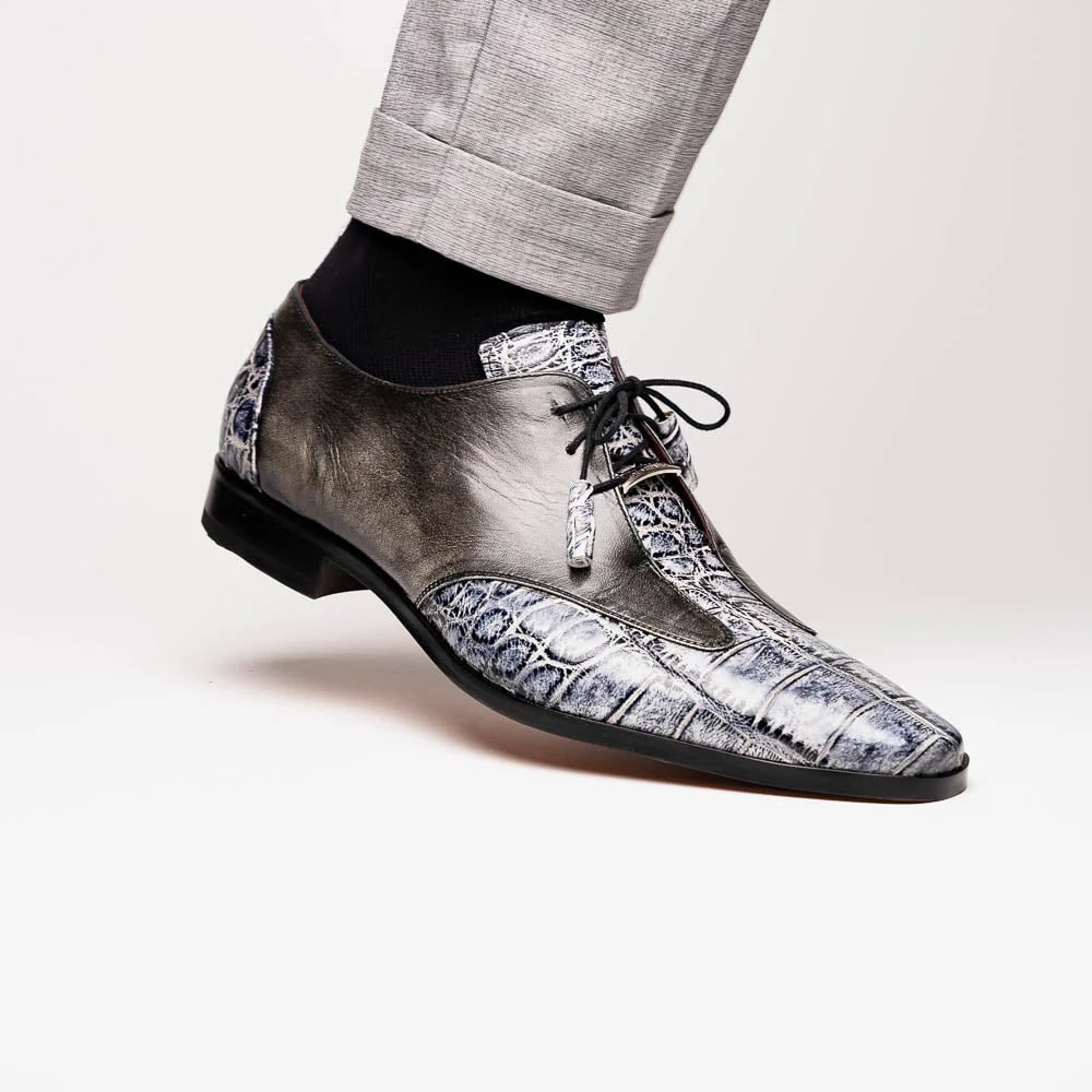 Marco Di Milano Anzio Exotic Alligator & Calfskin Leather Newspaper & Gray Oxfords - 6