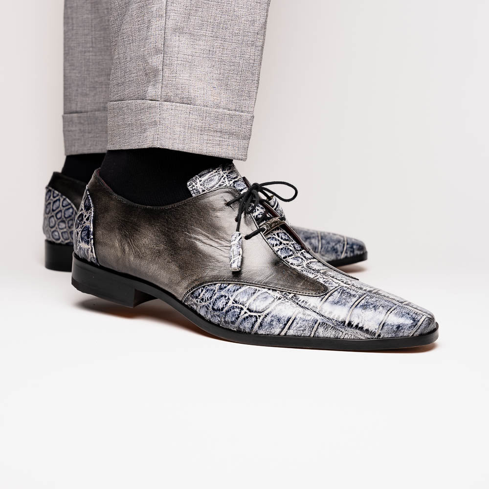 Marco Di Milano Anzio Exotic Alligator & Calfskin Leather Newspaper & Gray Oxfords - 6