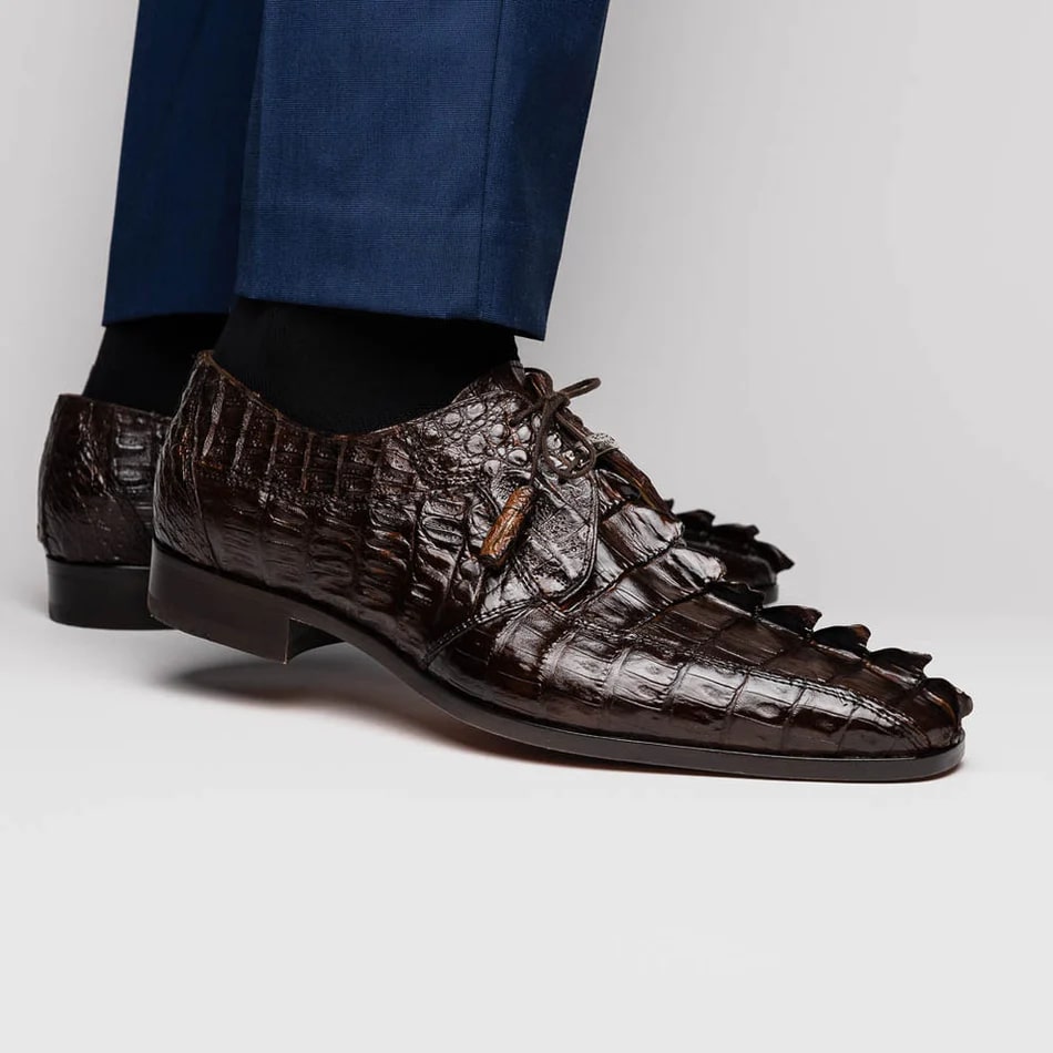 Marco Di Milano Cancun Men's Shoes Brown Exotic Hornback Crocodile Skin Derby Oxfords - 9.5