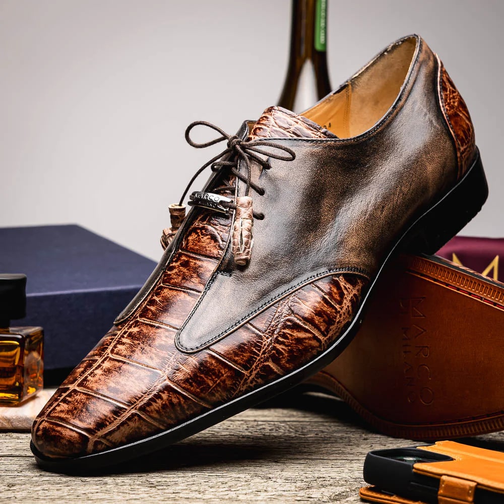 Marco Di Milano Anzio Exotic Alligator & Calfskin Leather Orix Brown Derby - 8