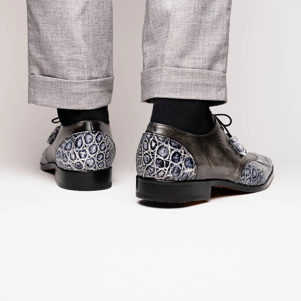 Marco Di Milano Anzio Exotic Alligator & Calfskin Leather Newspaper & Gray Oxfords - 8
