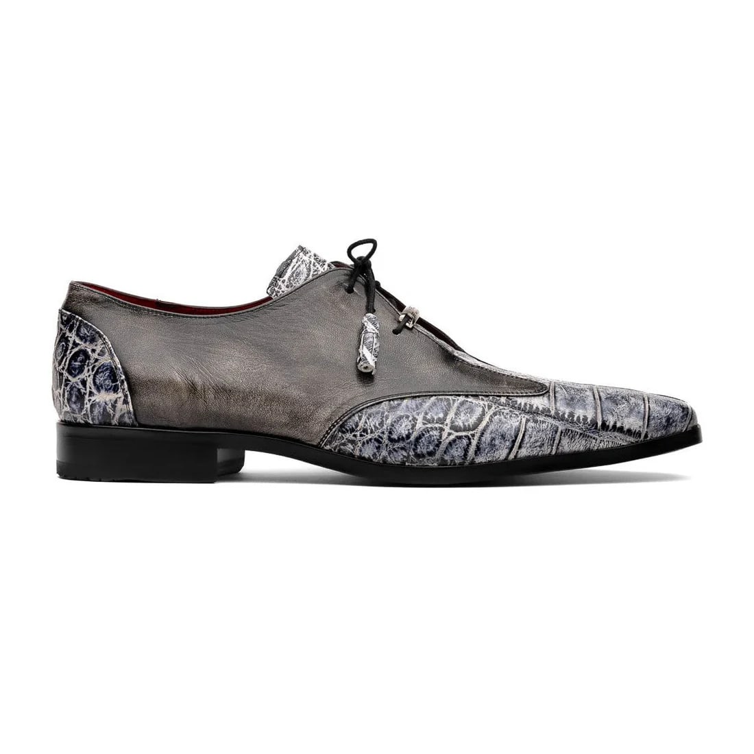 Marco Di Milano Anzio Exotic Alligator & Calfskin Leather Newspaper & Gray Oxfords - 6