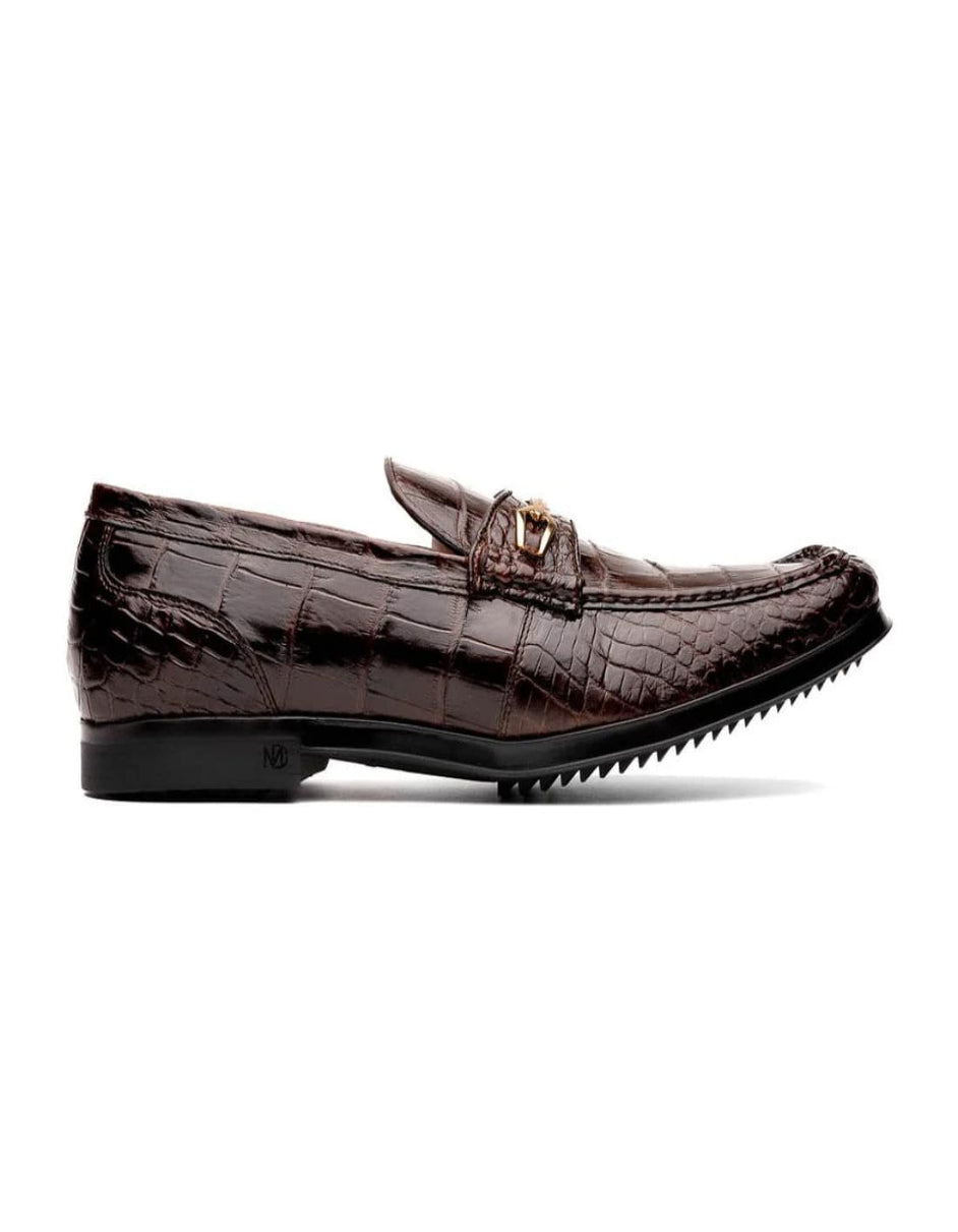 Marco Di Milano Hugo Men's Shoes Brown Stylish Exotic Alligator Horsebit Loafers - 6