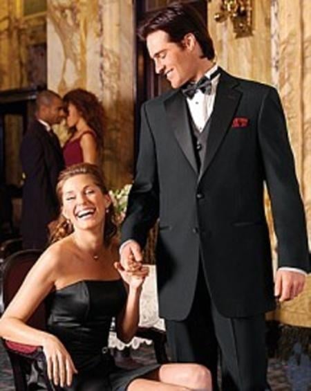 EXTRA SUPER 150'S WOOL 2 BUTTON Men's BLACK TUXEDO WITH IT A BEAUTY FOR ANY WED