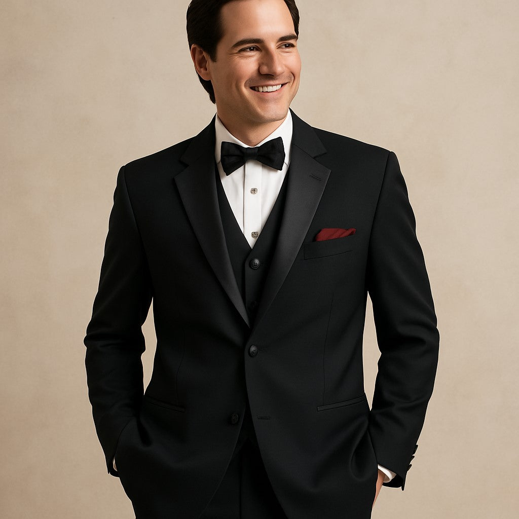 EXTRA SUPER 150'S WOOL 2 BUTTON Men's BLACK TUXEDO WITH IT A BEAUTY FOR ANY WED