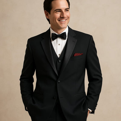 EXTRA SUPER 150'S WOOL 2 BUTTON Men's BLACK TUXEDO WITH IT A BEAUTY FOR ANY WED