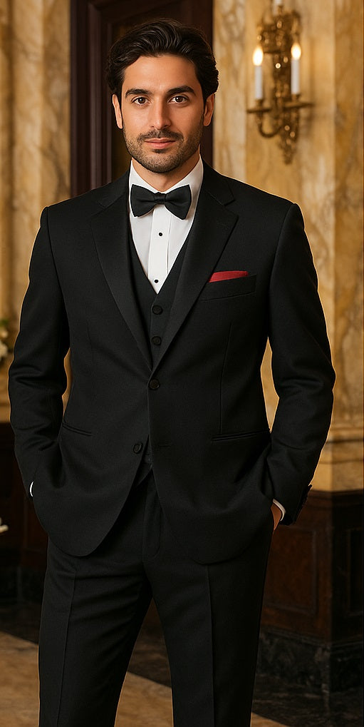 EXTRA SUPER 150'S WOOL 2 BUTTON Men's BLACK TUXEDO WITH IT A BEAUTY FOR ANY WED - 36 Short & any size pants (plz specify in payment comment section)