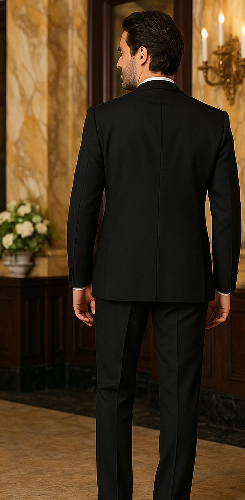 EXTRA SUPER 150'S WOOL 2 BUTTON Men's BLACK TUXEDO WITH IT A BEAUTY FOR ANY WED - 36 Short & any size pants (plz specify in payment comment section)