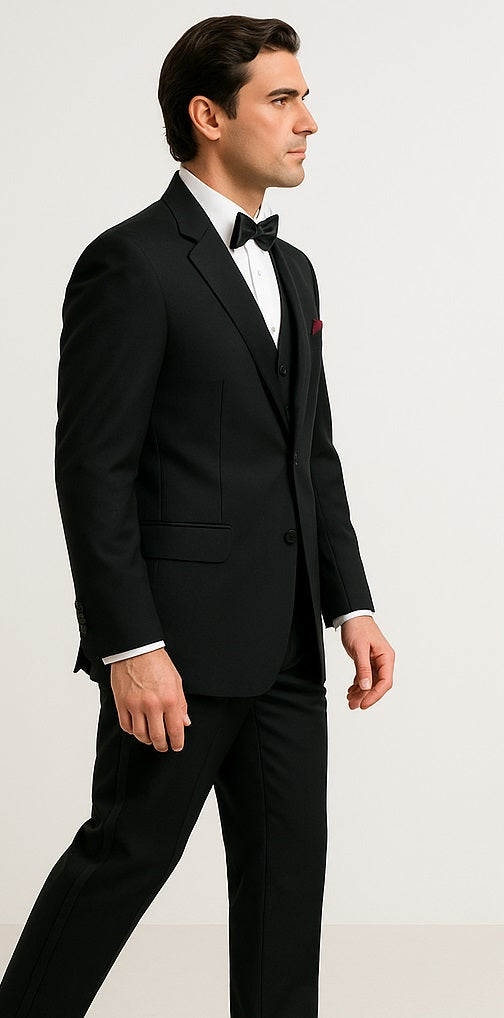 EXTRA SUPER 150'S WOOL 2 BUTTON Men's BLACK TUXEDO WITH IT A BEAUTY FOR ANY WED - 36 Short & any size pants (plz specify in payment comment section)