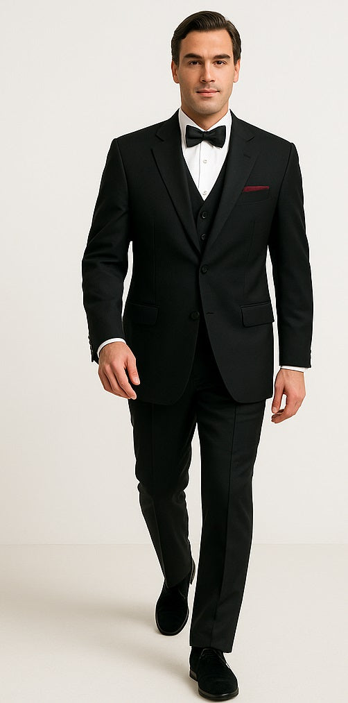 EXTRA SUPER 150'S WOOL 2 BUTTON Men's BLACK TUXEDO WITH IT A BEAUTY FOR ANY WED - 36 Short & any size pants (plz specify in payment comment section)