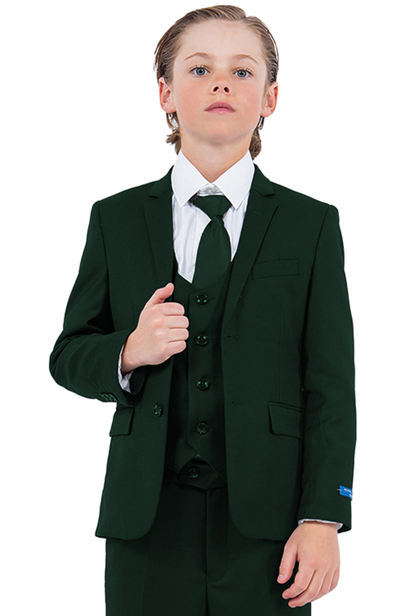 "Perry Ellis Boy's Vested Wedding Suit in Hunter Green" - 2