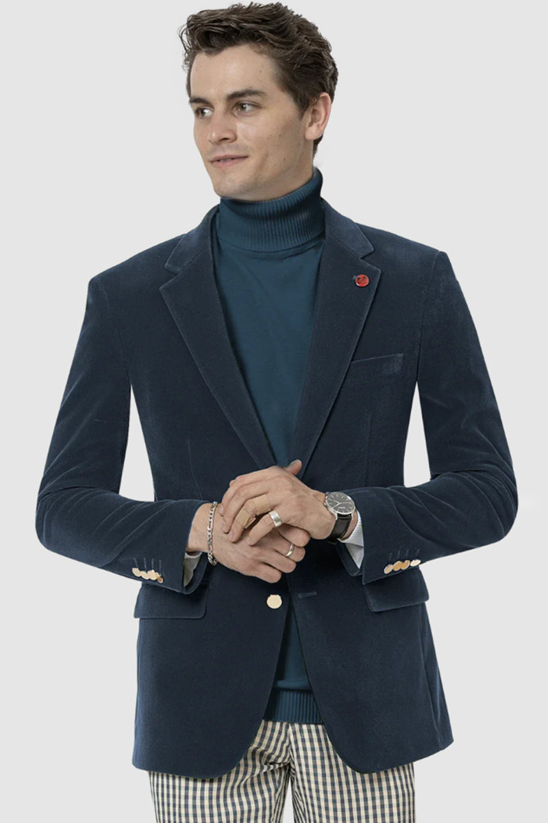 "French Blue Velvet Blazer - Modern Fit, Two Button Men's Jacket"