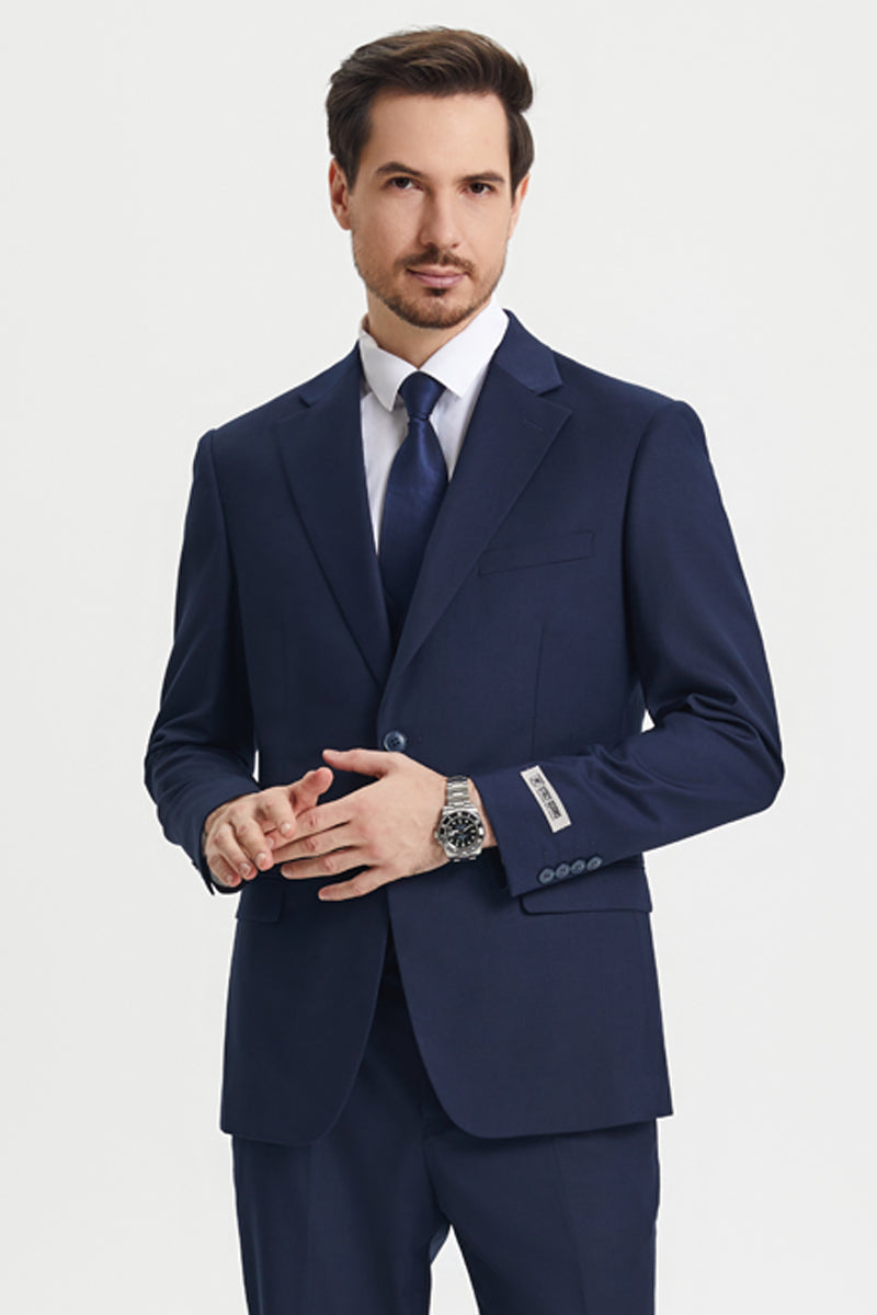 "Stacy Adams  Suit Men's Two Button Vested Designer Suit - Navy Blue"