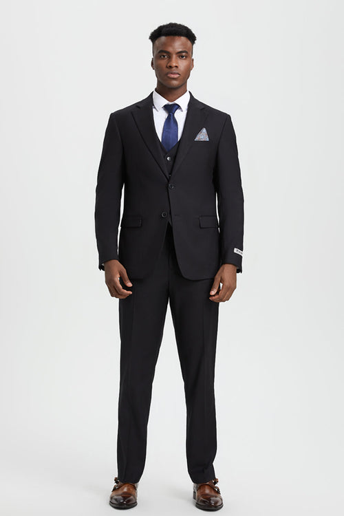 Men's Two Button Vested Stacy Adams Designer Basic Suit in Black