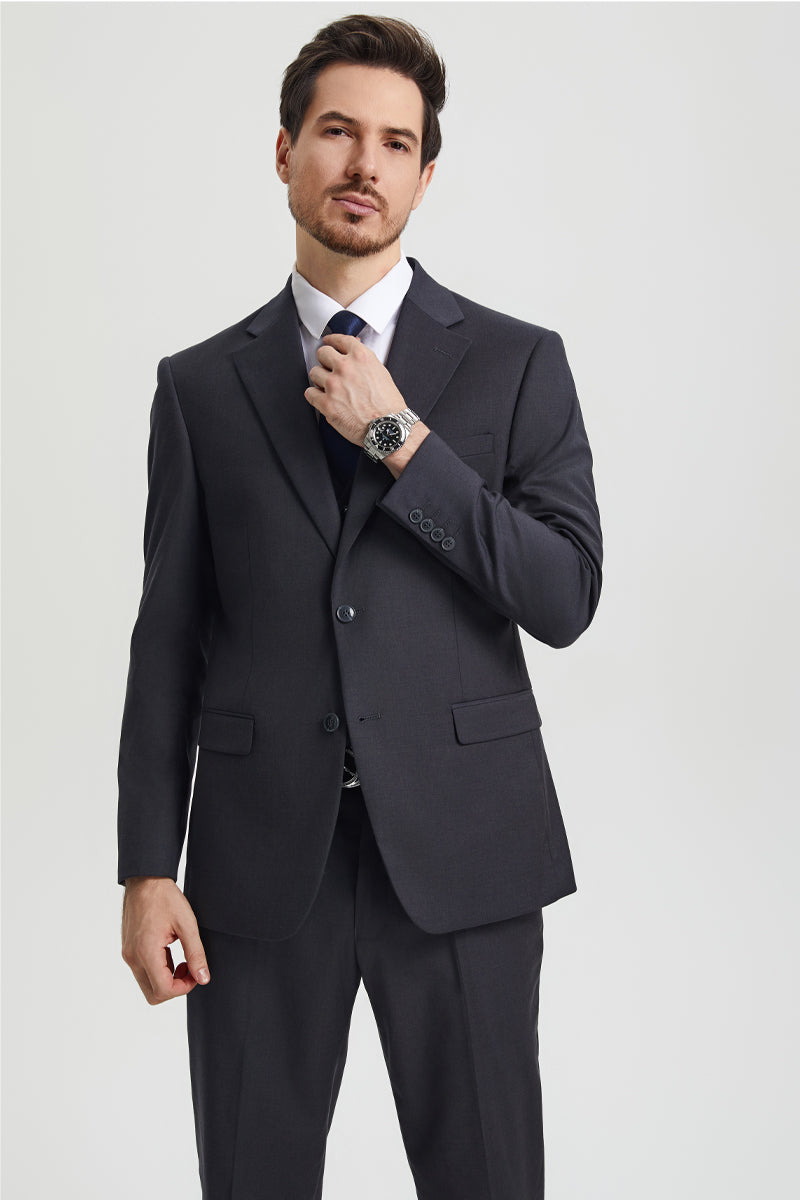 "Stacy Adams Men's Designer Suit - Two Button Vested in Charcoal Grey"