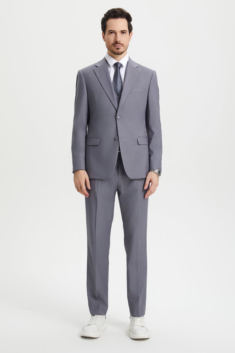"Stacy Adams Suit Men's Two Button Vested Designer Suit - Medium Grey"
