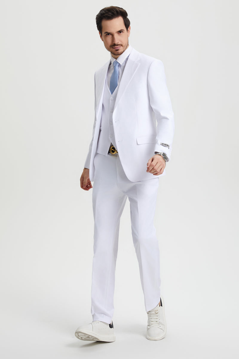 "Stacy Adams Men's Designer Two Button Vested Suit in White"