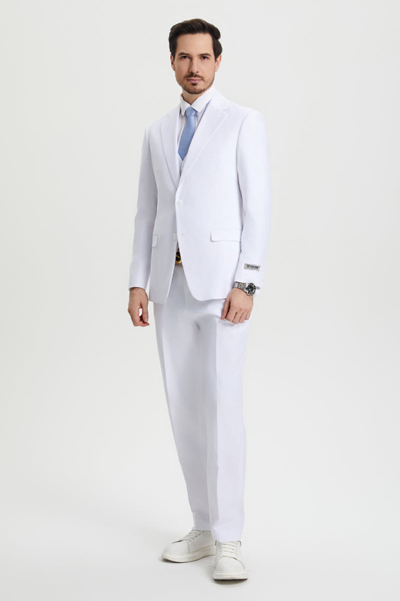 "Stacy Adams Men's Designer Two Button Vested Suit in White"