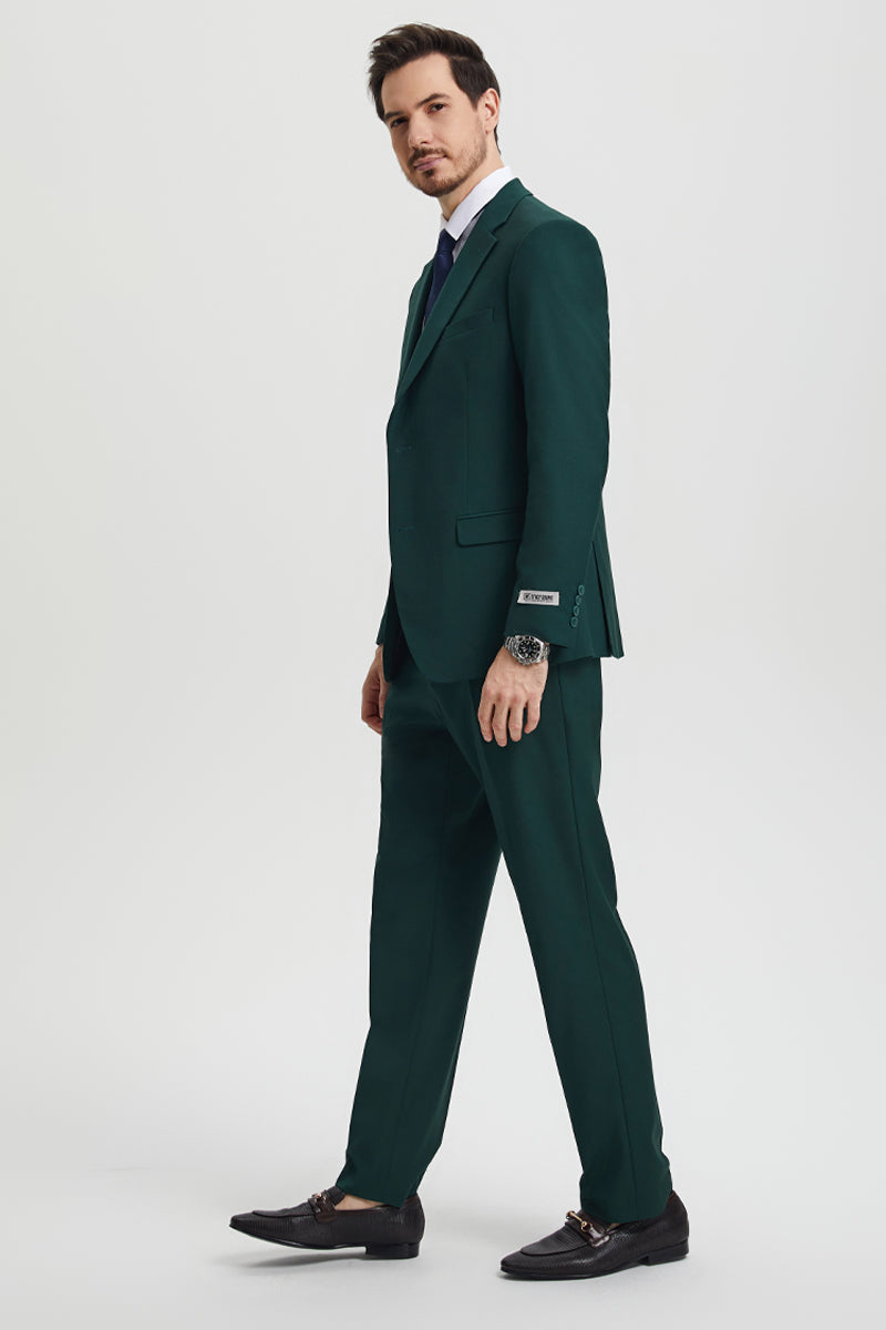 Men's Two Button Vested Stacy Adams Basic Designer Suit in Hunter Green - 34 Regular