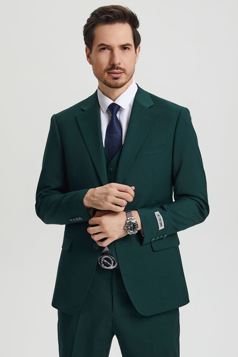 "Stacy Adams Men's Designer Suit - Two Button Vested in Hunter Green"