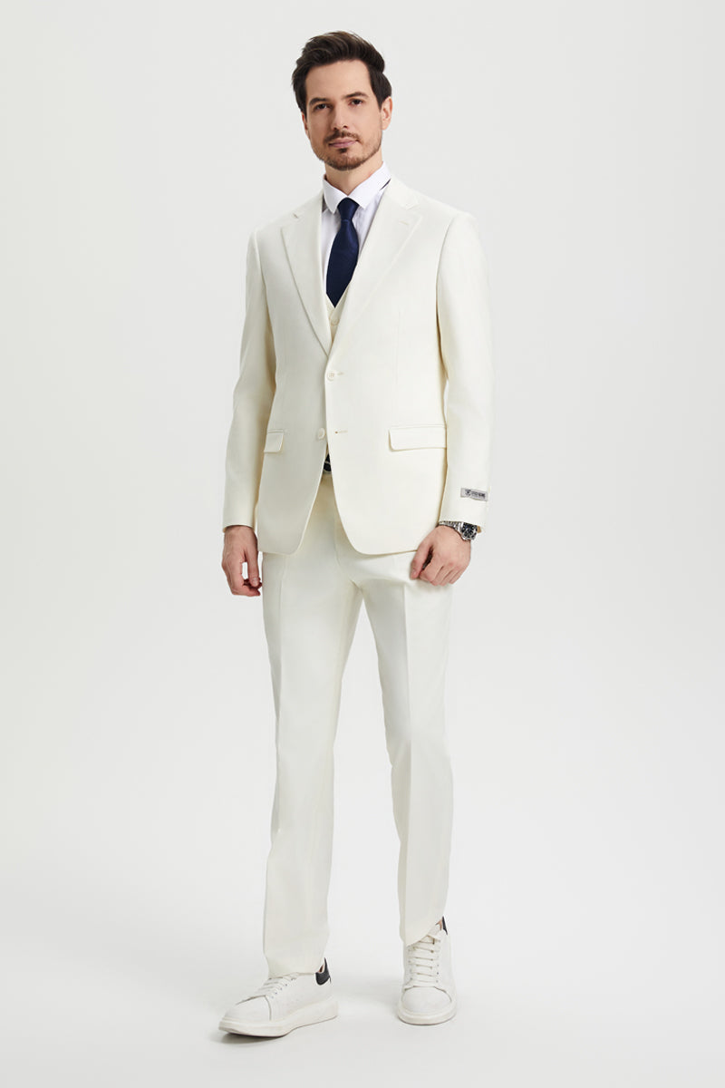 "Stacy Adams Men's Ivory Two Button Vested Designer Suit"