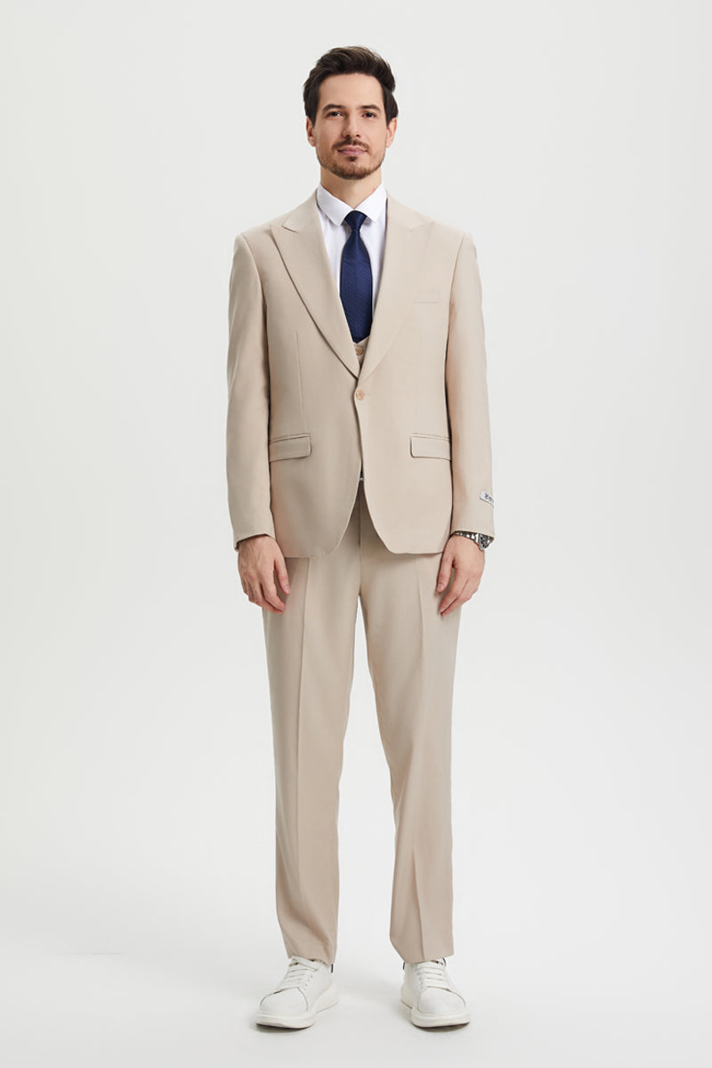 "Stacy Adams Suit Men's Designer Suit - Vested Two Button Notch Lapel in Tan"