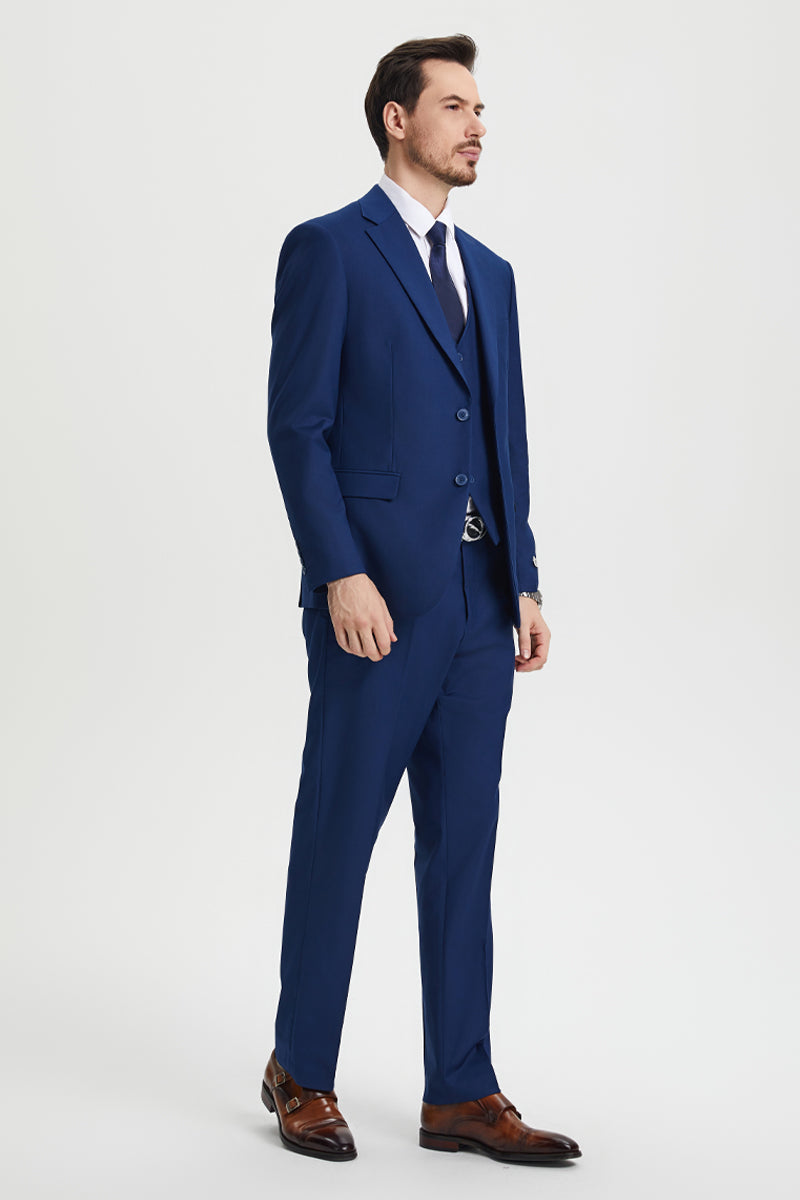 "Stacy Adams Men's Two Button Vested Designer Suit in Indigo Blue"