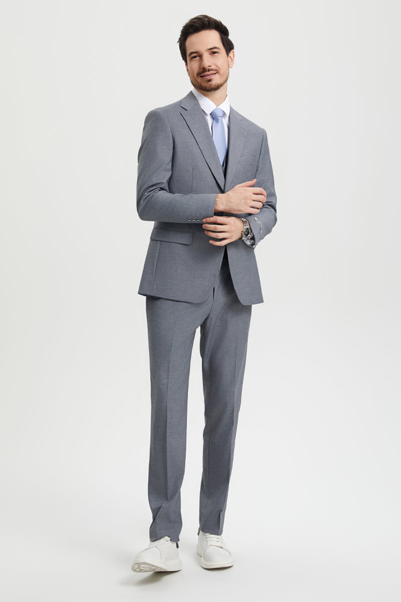 "Stacy Adams Men's Designer Two Button Vested Suit in Grey"