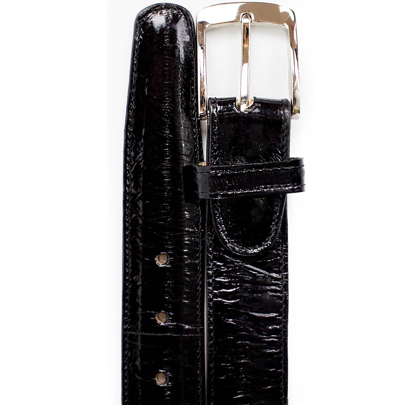 Men's Belvedere Genuine Eel Skin Dress Belt in Black - Black