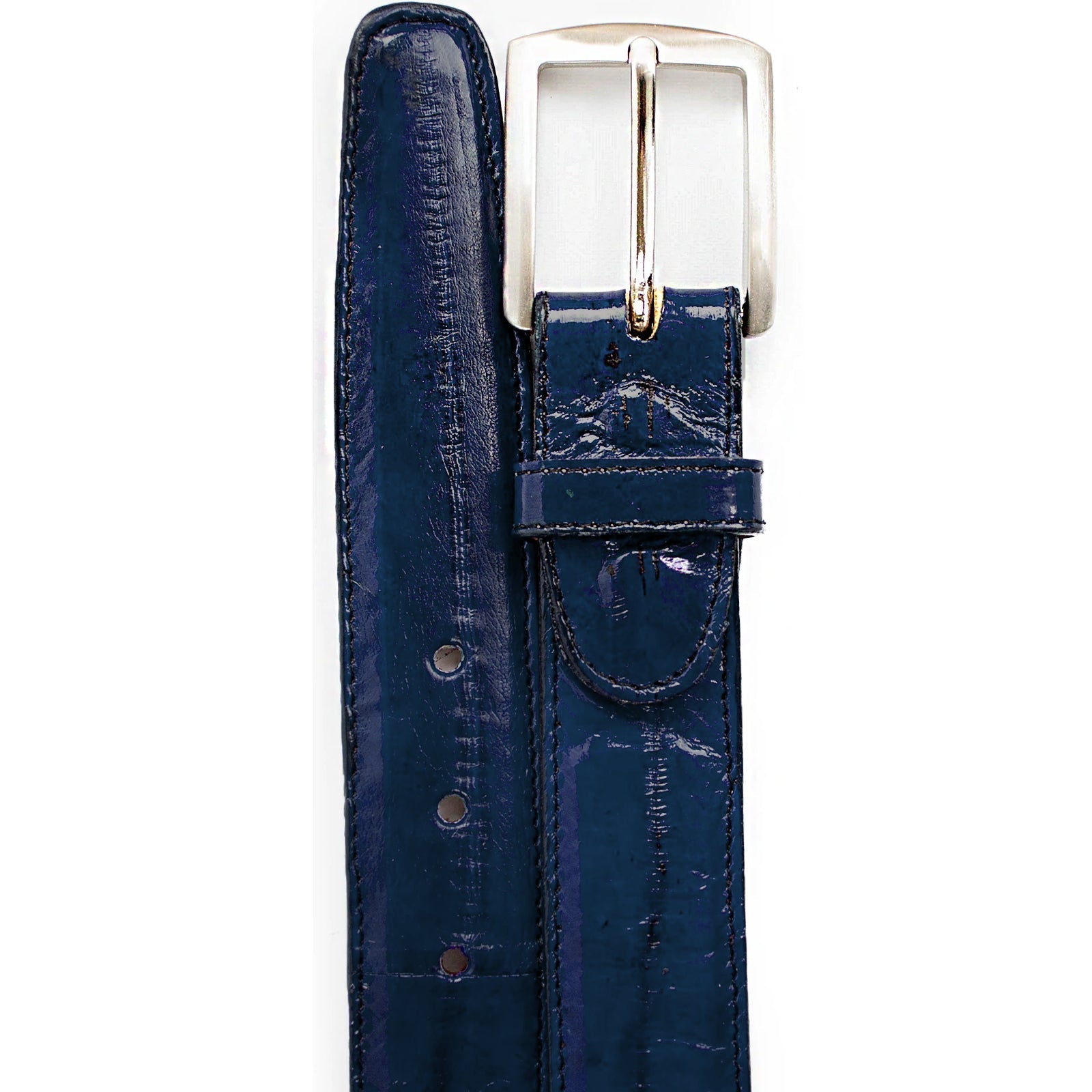 Men's Belvedere Genuine Eel Skin Dress Belt in Navy Blue - Navy