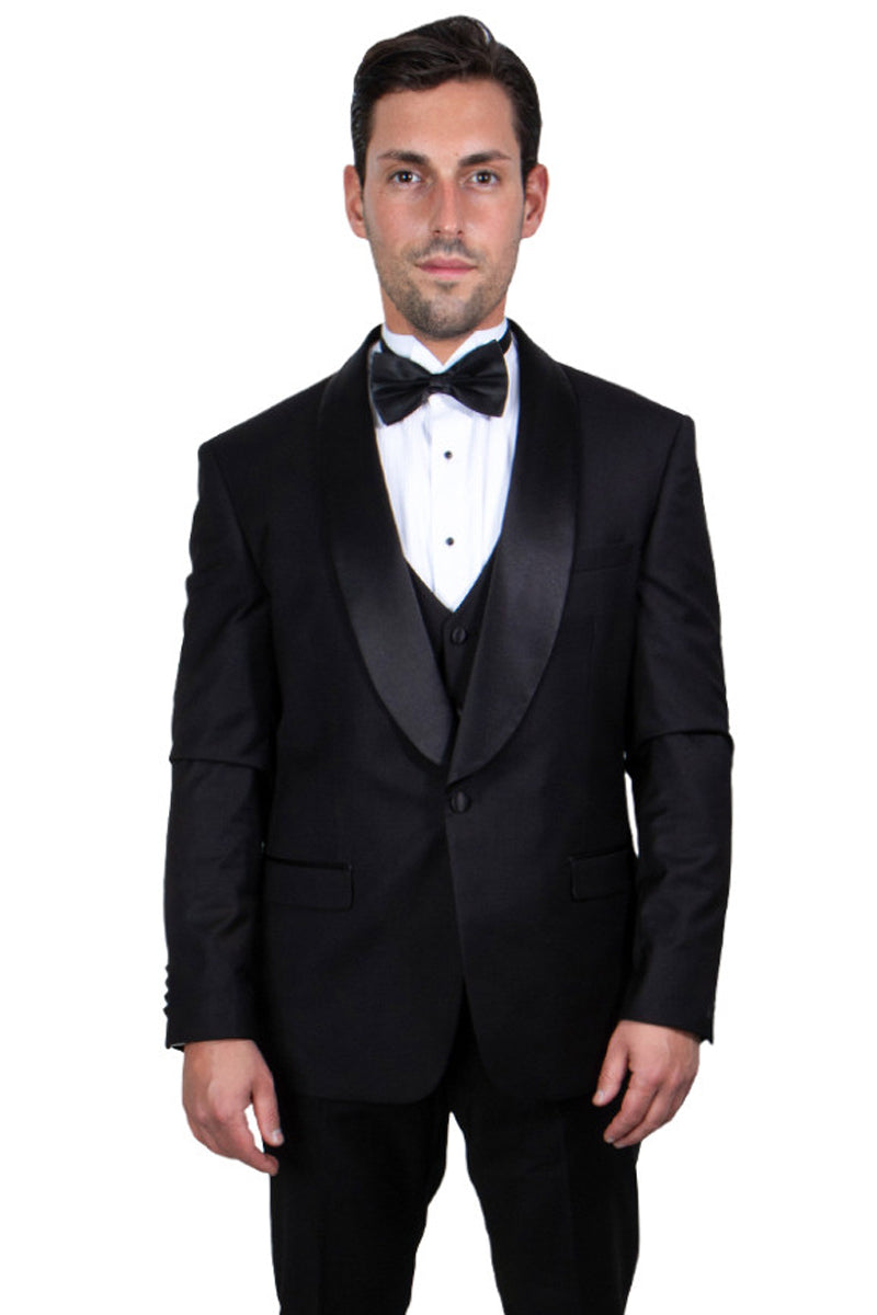 "Mens Stacy Adams Suit - Stacy Adams Suit Men's Black One Button Shawl Lapel Vested Tuxedo" - 34 Regular