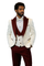 Hilton White and Burgundy Paisley Peak Lapel Tuxedo Jacket with Matching Shawl Vest and Wool Pants – Includes Bow Tie