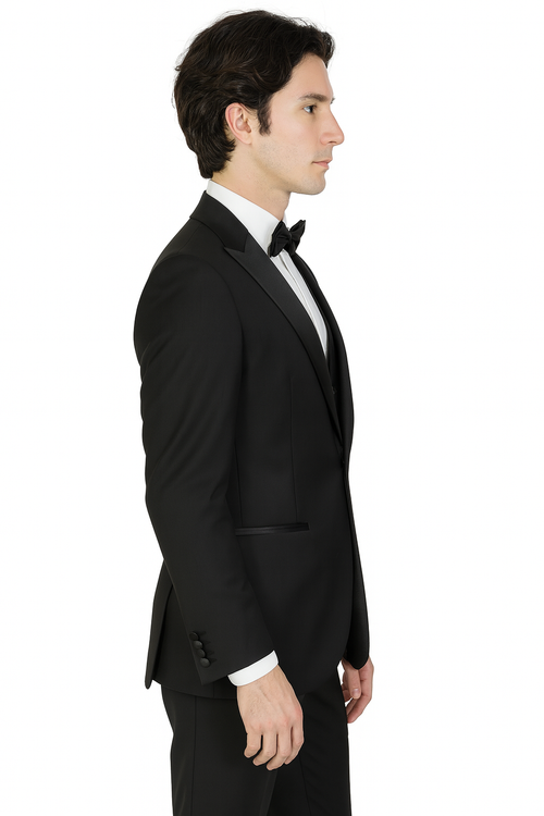 Mens 3-Piece Slim-Fit Shiny All Satin Suit Black