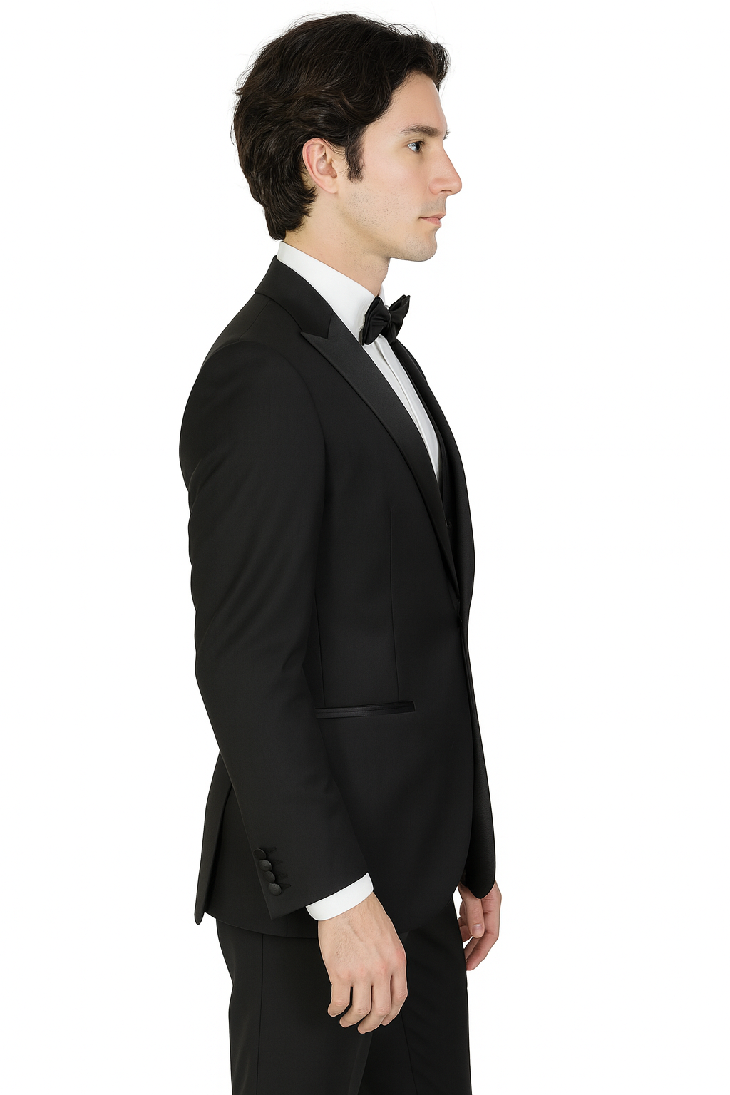 Mens 3-Piece Slim-Fit Shiny All Satin Suit Black - 34 Short or Extra Small