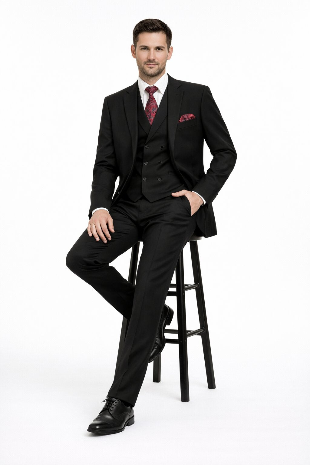 Modern Fit Wool Feel Two Button Jacket with Suit Black