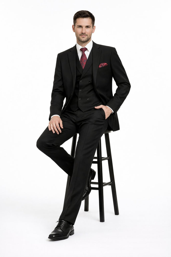 Modern Fit Wool Feel Two Button Jacket with Suit Black