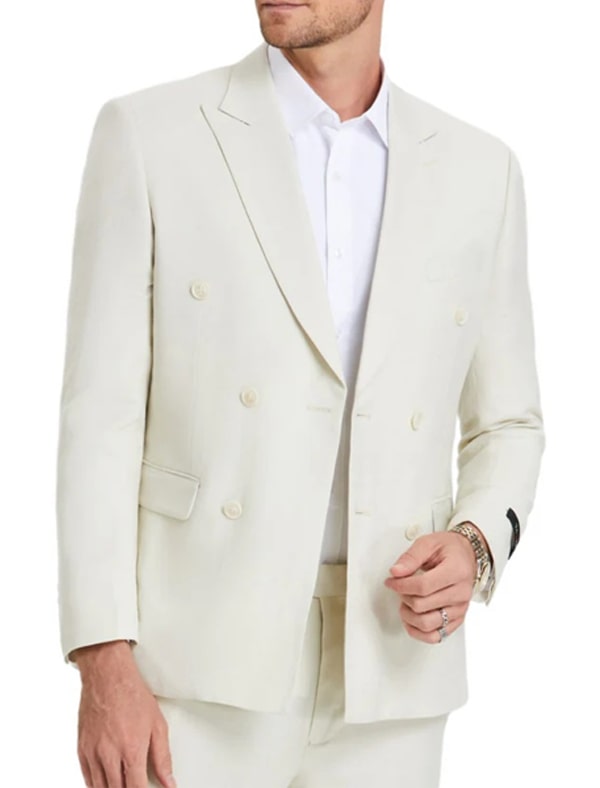 Elegant Cream Double-Breasted Suit - Summer Sophistication - Coat Size 38
