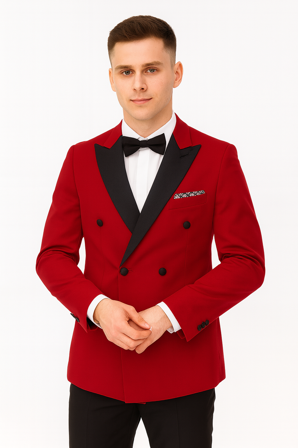 Double Breasted Tuxedo - Velvet Dinner Jacket with Pants in Color Red - Coat Size 38