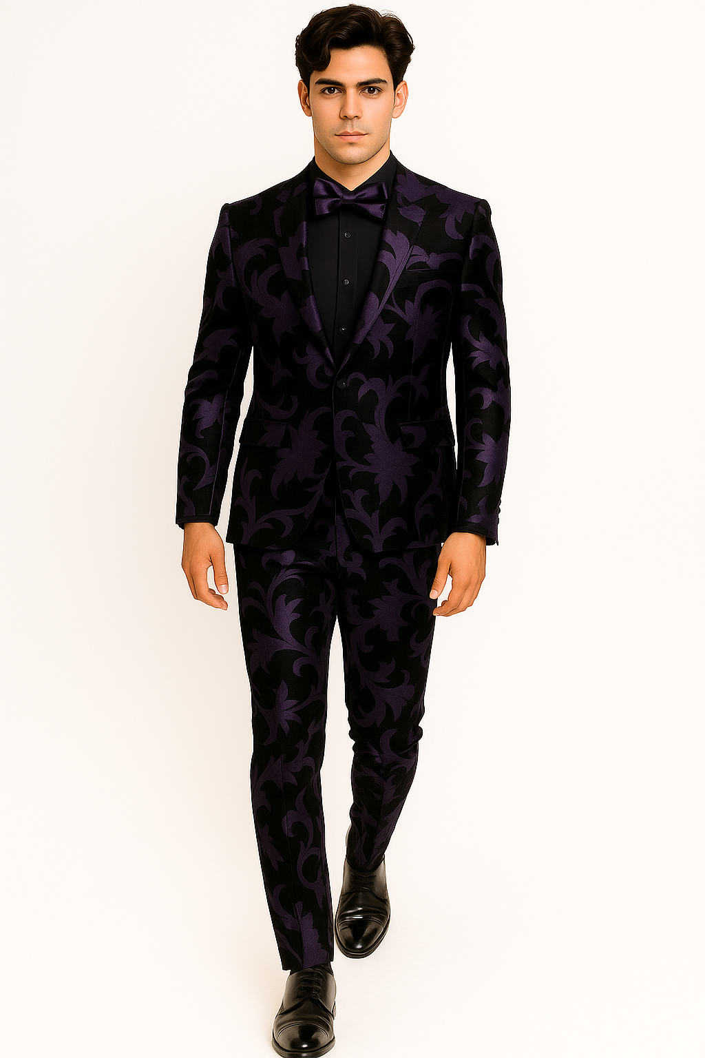 Mardi Gras Suit - Purple and Black Paisley Tuxedo Dinner Jacket + Matching Pants - Slim Fitted - 34 Short or Extra Small