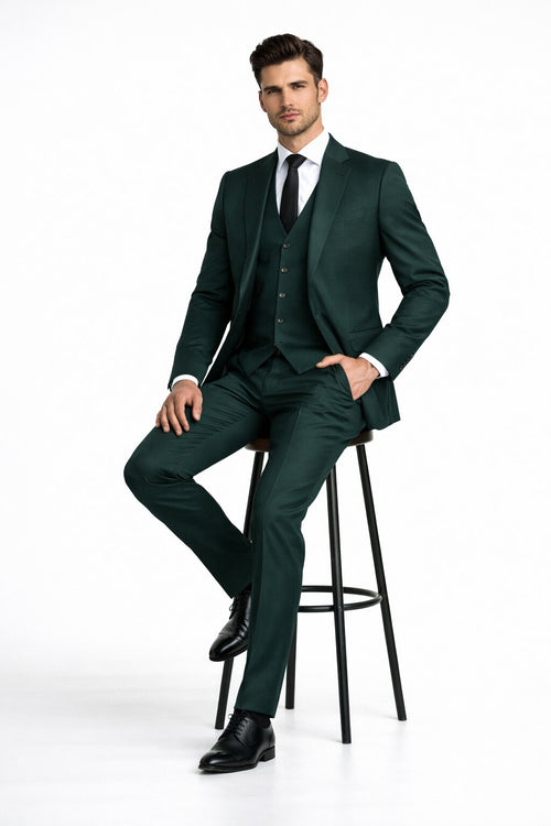 Mens Stacy Adams Suits - Designer Suit - 3 Piece Suit - Vested Suit - Flat Front Pant- Modern Fit Suits Green Suit