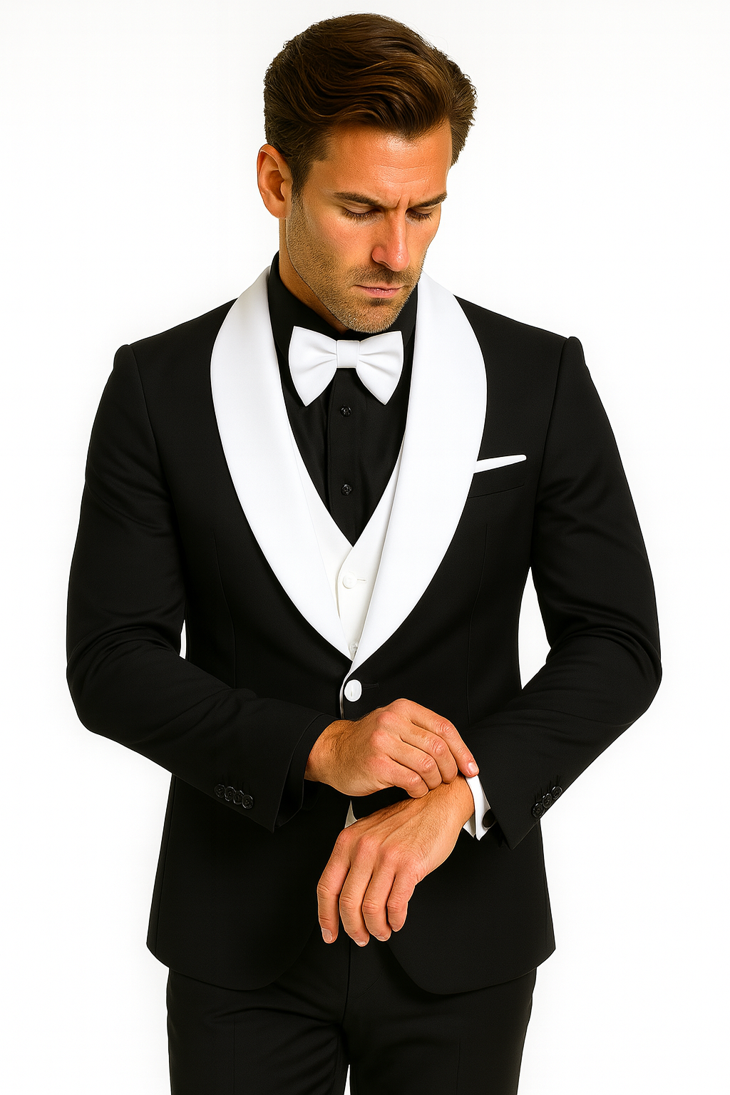 Mens Black Dinner Jacket - Two Toned Color Blazer - Black and White Lapel Sport Coat - Coat Size 38