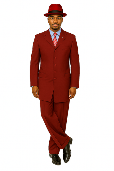 Zoot Suit - Mens 2PC Classic Long Fashion Burgundy Zoot Suit