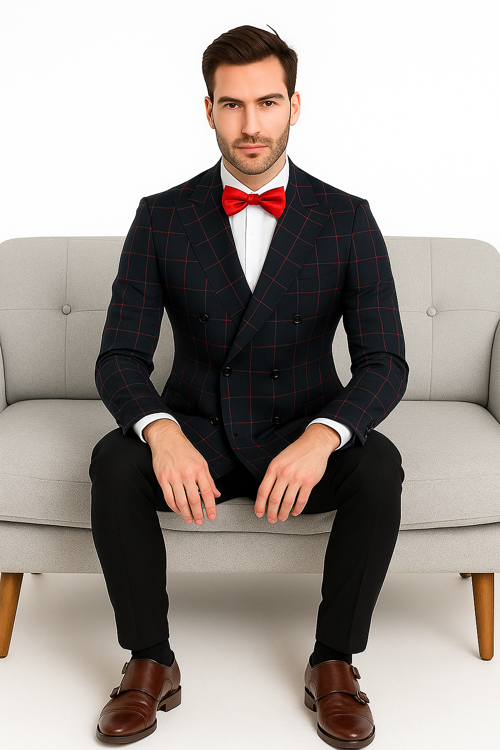 Double Breasted Suit in Black and Red Plaid Window Pane Suit - Gangster Suit 1920s Suit - 34 Short or Extra Small