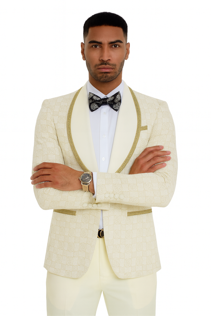 2026 Ivory and Gold 2pc Men's Prom 2026 Suit by Tazzio